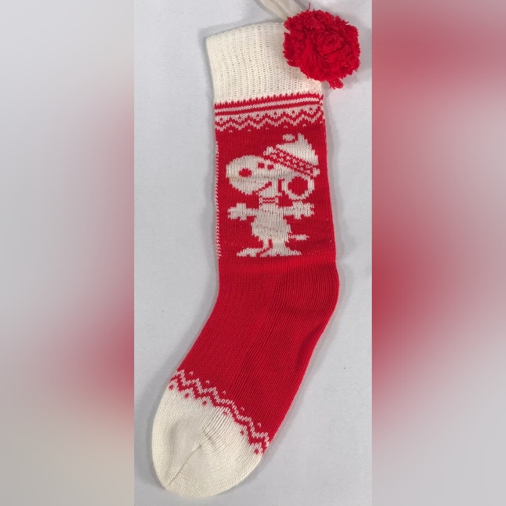 Hallmark Vintage 1958 Peanuts Snoopy Knit Christmas Stocking Pom Pom Red White